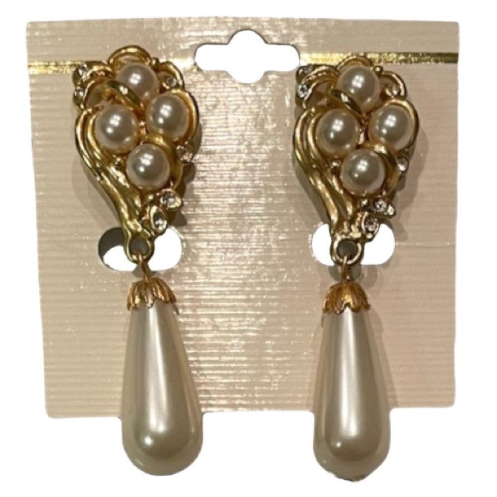 Vintage Pearl Drop Cluster Earrings Romantic Victorian Antique Renaissance - Picture 8 of 11